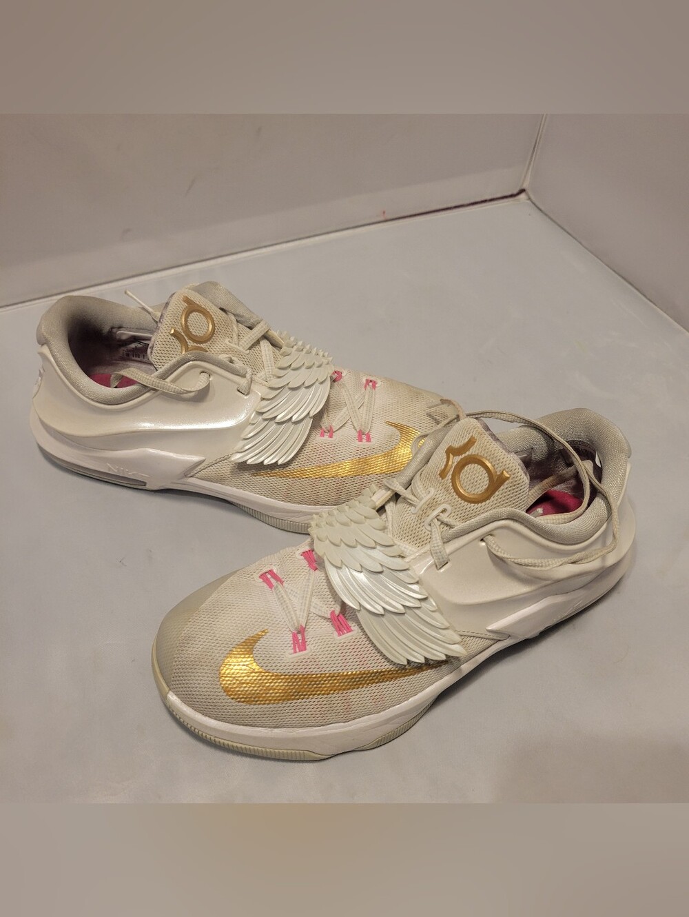 Nike KD 7 Aunt Pearl White Gold Pink Basketball Shoes Size 7 Y